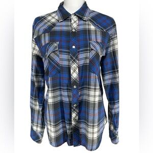 SALT VALLEY / Blue White Red Silver Plaid Western Button Down / Medium